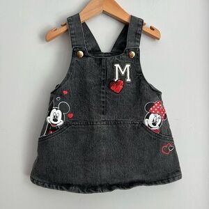 Disney Minnie & Mickey Mouse Overalls Dress Black Denim 12M Baby Girl